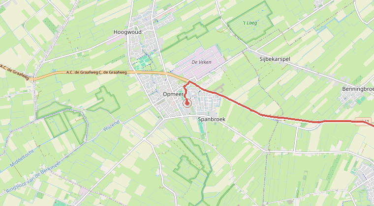 Kaart van de omgeving van de melding, met de kazerne die is gealarmeerd