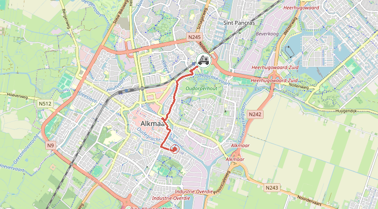Kaart van de omgeving van de melding, met de kazerne die is gealarmeerd
