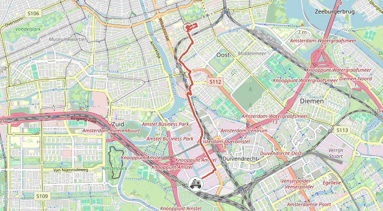 Kaart van de omgeving van de melding, met de kazerne die is gealarmeerd