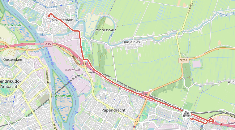 Kaart van de omgeving van de melding, met de kazerne die is gealarmeerd