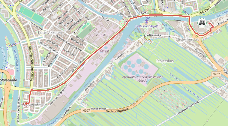 Kaart van de omgeving van de melding, met de kazerne die is gealarmeerd
