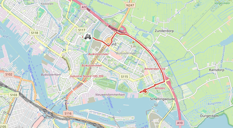 Kaart van de omgeving van de melding, met de kazerne die is gealarmeerd
