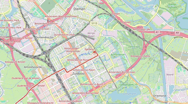 Kaart van de omgeving van de melding, met de kazerne die is gealarmeerd