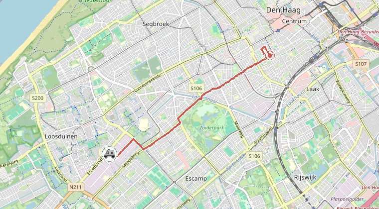 Kaart van de omgeving van de melding, met de kazerne die is gealarmeerd