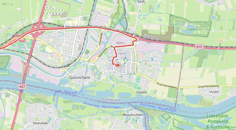 Kaart van de omgeving van de melding, met de kazerne die is gealarmeerd