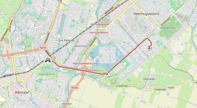 Kaart van de omgeving van de melding, met de kazerne die is gealarmeerd