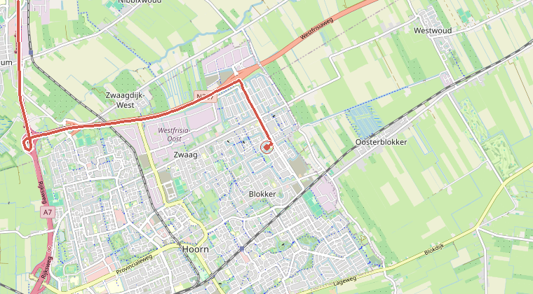 Kaart van de omgeving van de melding, met de kazerne die is gealarmeerd