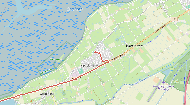 Kaart van de omgeving van de melding, met de kazerne die is gealarmeerd