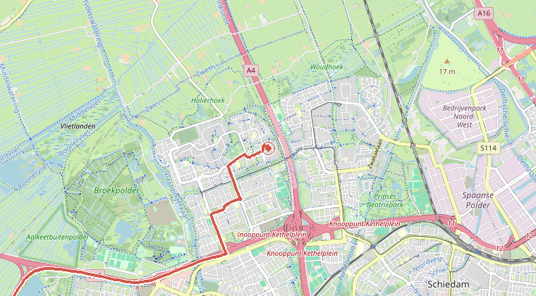 Kaart van de omgeving van de melding, met de kazerne die is gealarmeerd