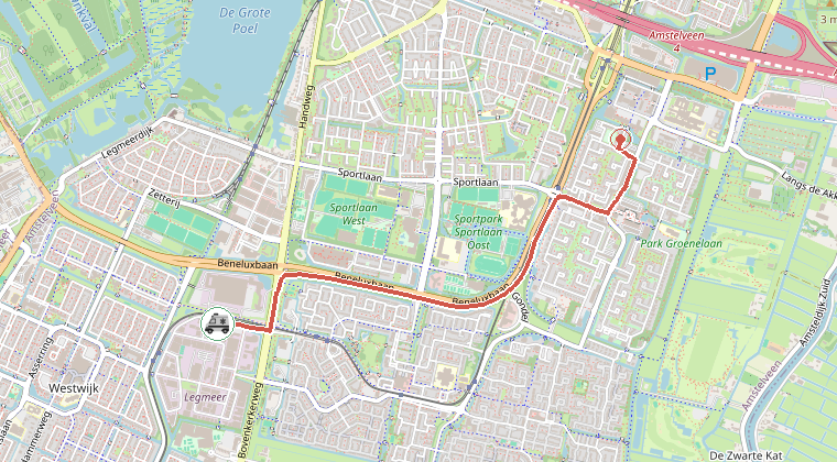 Kaart van de omgeving van de melding, met de kazerne die is gealarmeerd