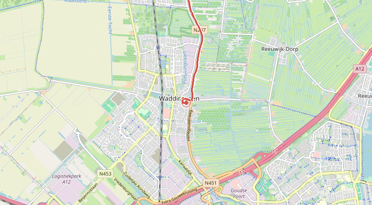 Kaart van de omgeving van de melding, met de kazerne die is gealarmeerd