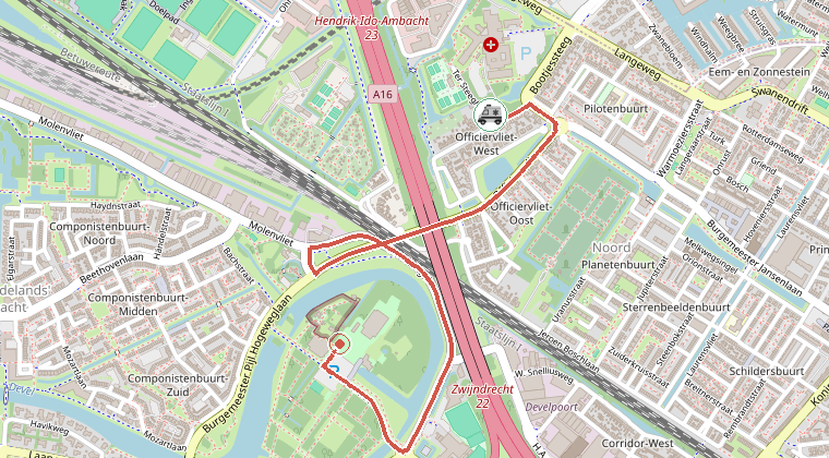 Kaart van de omgeving van de melding, met de kazerne die is gealarmeerd