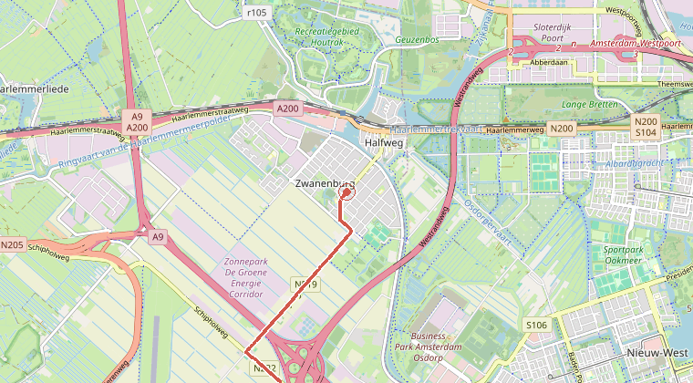 Kaart van de omgeving van de melding, met de kazerne die is gealarmeerd