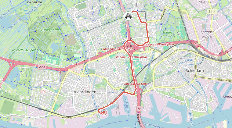 Kaart van de omgeving van de melding, met de kazerne die is gealarmeerd