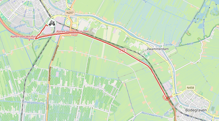 Kaart van de omgeving van de melding, met de kazerne die is gealarmeerd