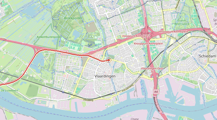 Kaart van de omgeving van de melding, met de kazerne die is gealarmeerd