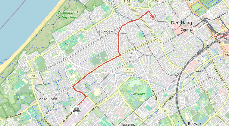 Kaart van de omgeving van de melding, met de kazerne die is gealarmeerd