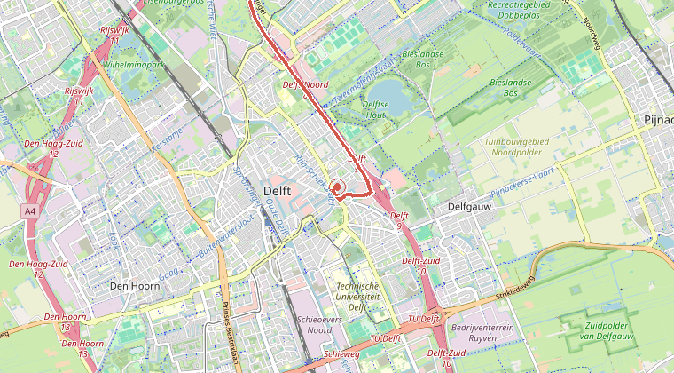 Kaart van de omgeving van de melding, met de kazerne die is gealarmeerd