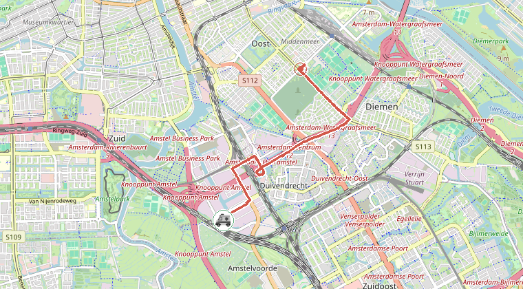 Kaart van de omgeving van de melding, met de kazerne die is gealarmeerd