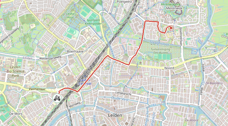Kaart van de omgeving van de melding, met de kazerne die is gealarmeerd