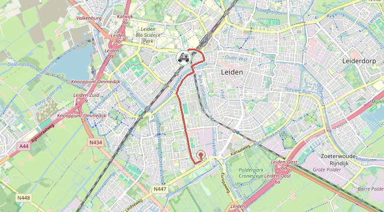 Kaart van de omgeving van de melding, met de kazerne die is gealarmeerd