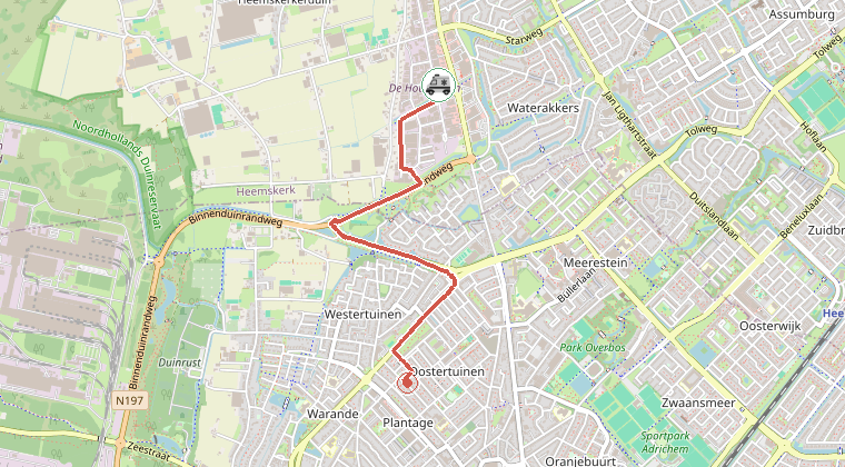 Kaart van de omgeving van de melding, met de kazerne die is gealarmeerd