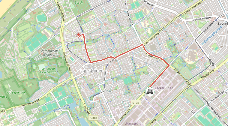 Kaart van de omgeving van de melding, met de kazerne die is gealarmeerd
