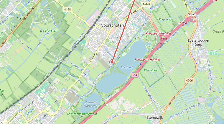 Kaart van de omgeving van de melding, met de kazerne die is gealarmeerd