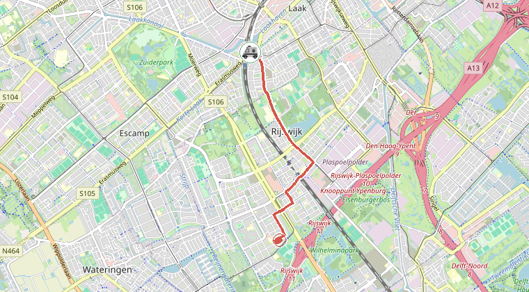 Kaart van de omgeving van de melding, met de kazerne die is gealarmeerd