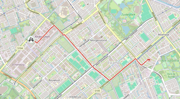 Kaart van de omgeving van de melding, met de kazerne die is gealarmeerd