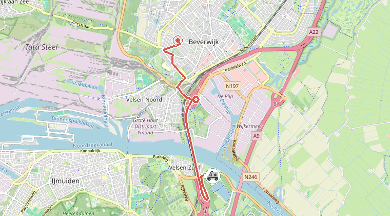 Kaart van de omgeving van de melding, met de kazerne die is gealarmeerd