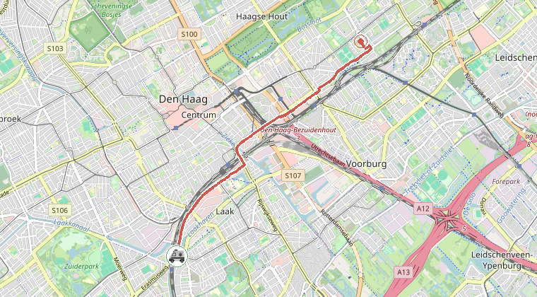 Kaart van de omgeving van de melding, met de kazerne die is gealarmeerd