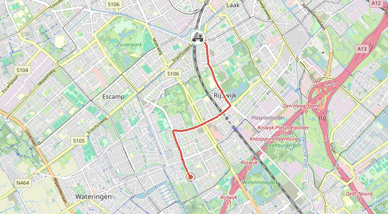 Kaart van de omgeving van de melding, met de kazerne die is gealarmeerd