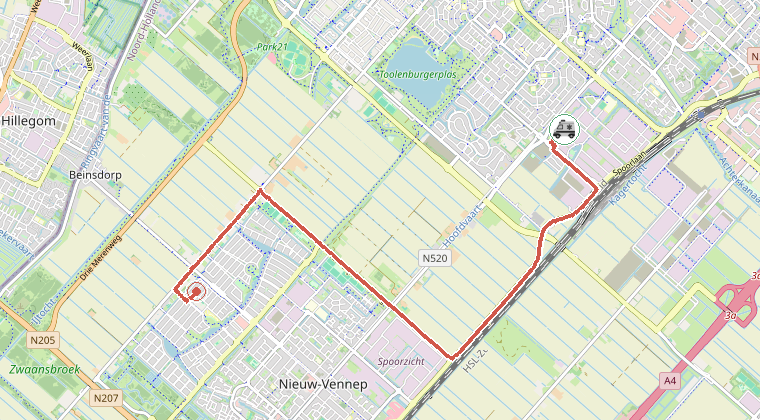 Kaart van de omgeving van de melding, met de kazerne die is gealarmeerd
