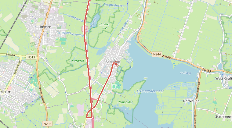 Kaart van de omgeving van de melding, met de kazerne die is gealarmeerd