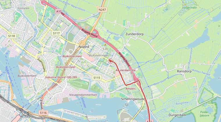 Kaart van de omgeving van de melding, met de kazerne die is gealarmeerd