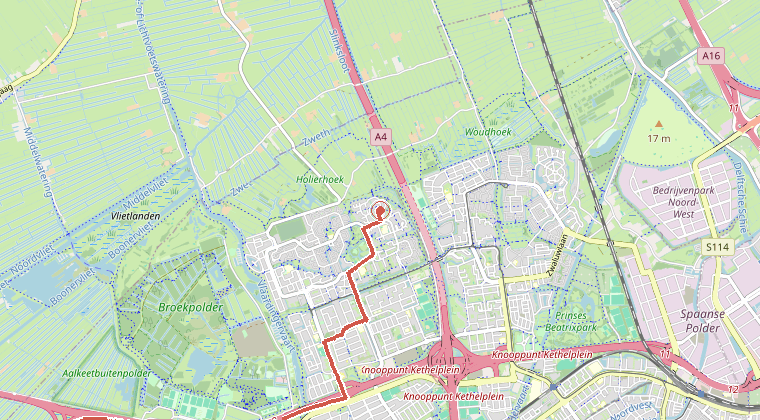 Kaart van de omgeving van de melding, met de kazerne die is gealarmeerd