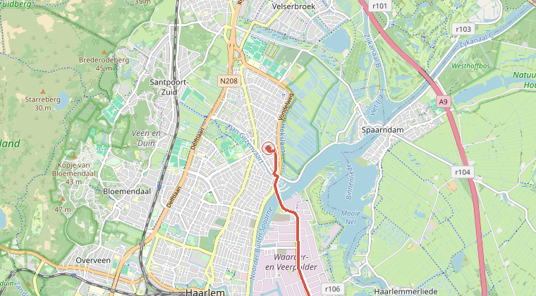 Kaart van de omgeving van de melding, met de kazerne die is gealarmeerd