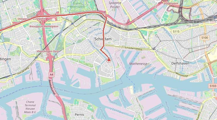 Kaart van de omgeving van de melding, met de kazerne die is gealarmeerd