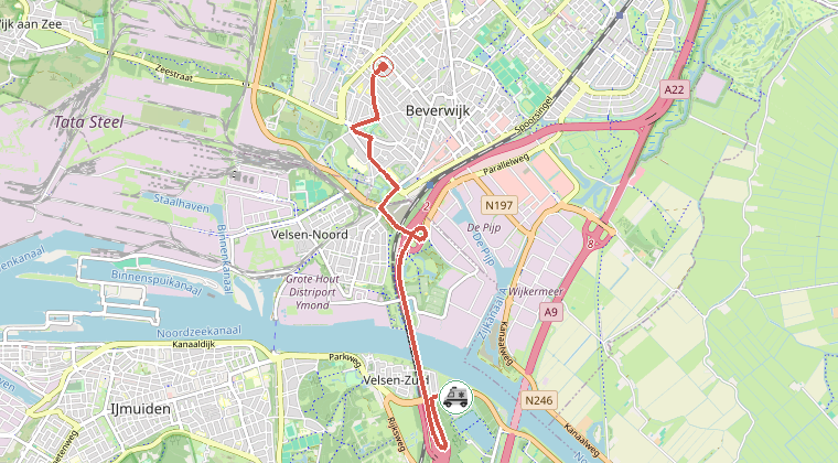 Kaart van de omgeving van de melding, met de kazerne die is gealarmeerd