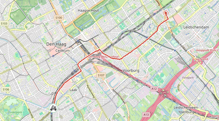 Kaart van de omgeving van de melding, met de kazerne die is gealarmeerd