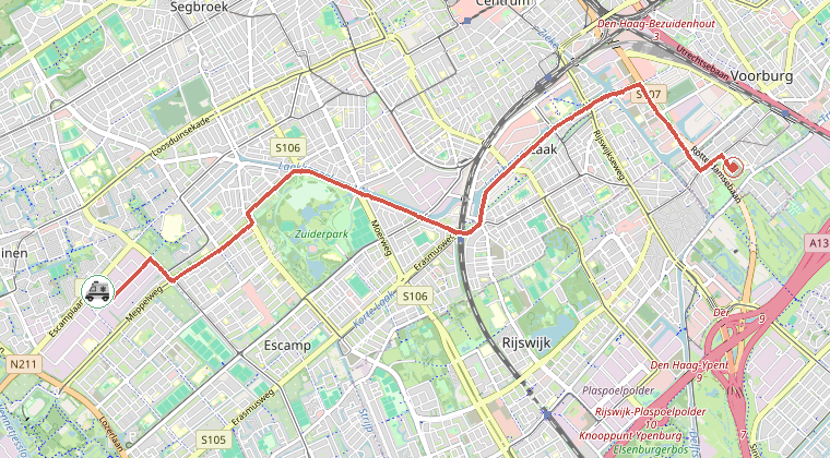 Kaart van de omgeving van de melding, met de kazerne die is gealarmeerd