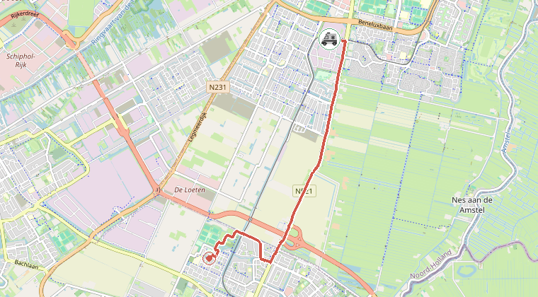 Kaart van de omgeving van de melding, met de kazerne die is gealarmeerd