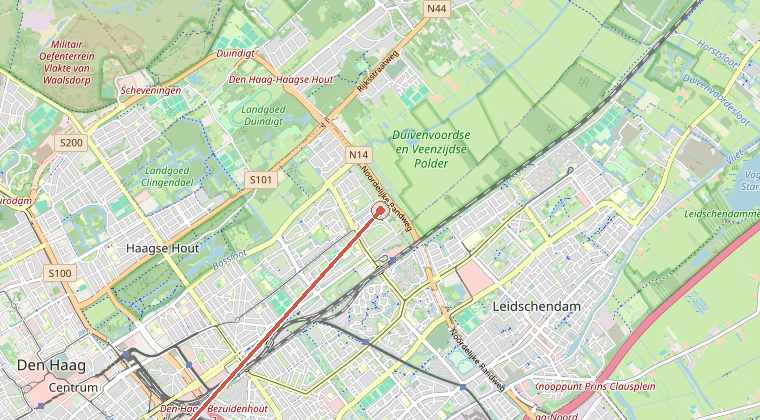 Kaart van de omgeving van de melding, met de kazerne die is gealarmeerd