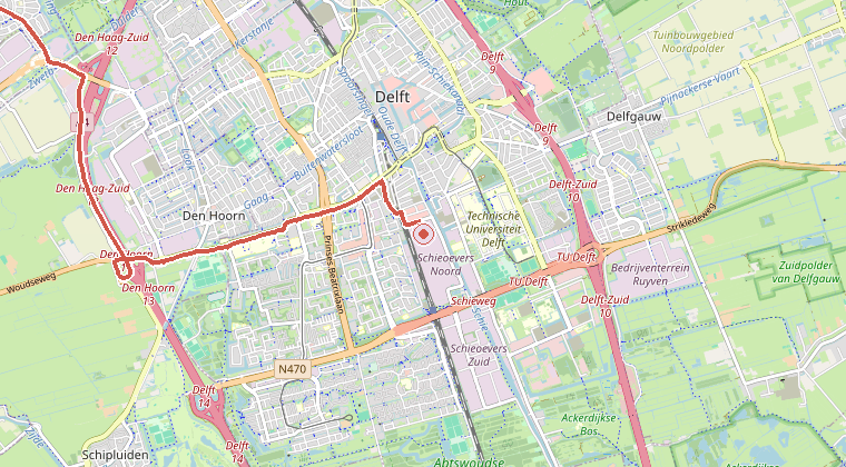 Kaart van de omgeving van de melding, met de kazerne die is gealarmeerd