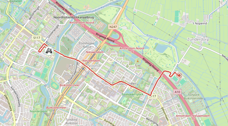 Kaart van de omgeving van de melding, met de kazerne die is gealarmeerd