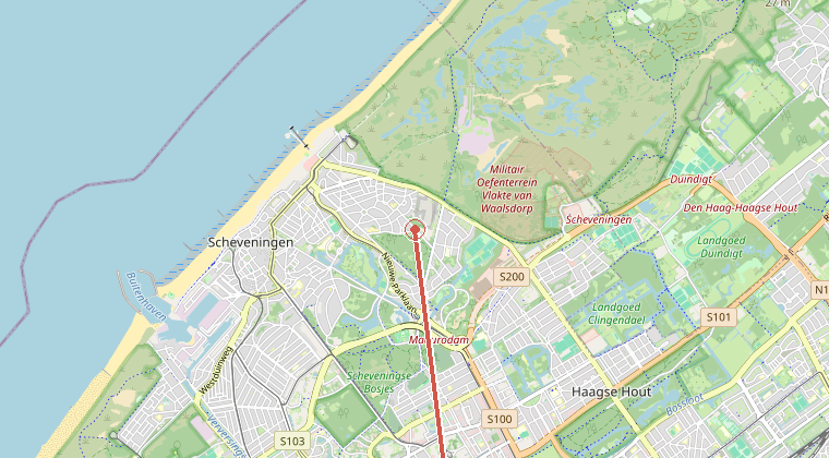 Kaart van de omgeving van de melding, met de kazerne die is gealarmeerd