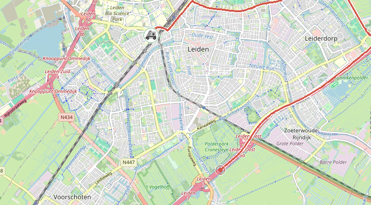 Kaart van de omgeving van de melding, met de kazerne die is gealarmeerd