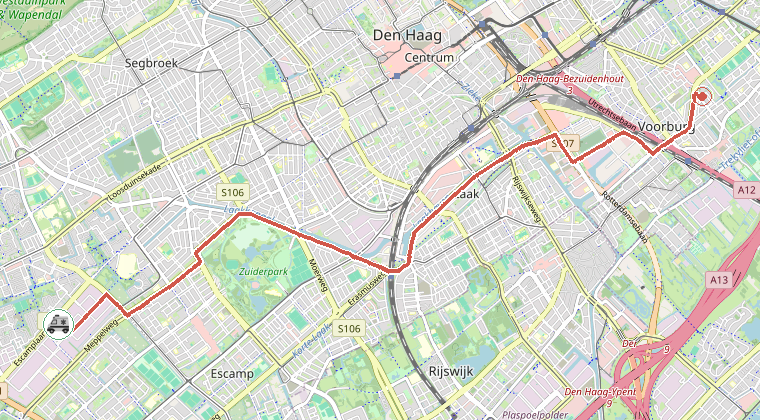 Kaart van de omgeving van de melding, met de kazerne die is gealarmeerd