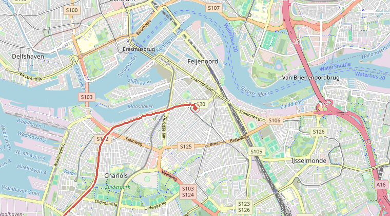 Kaart van de omgeving van de melding, met de kazerne die is gealarmeerd